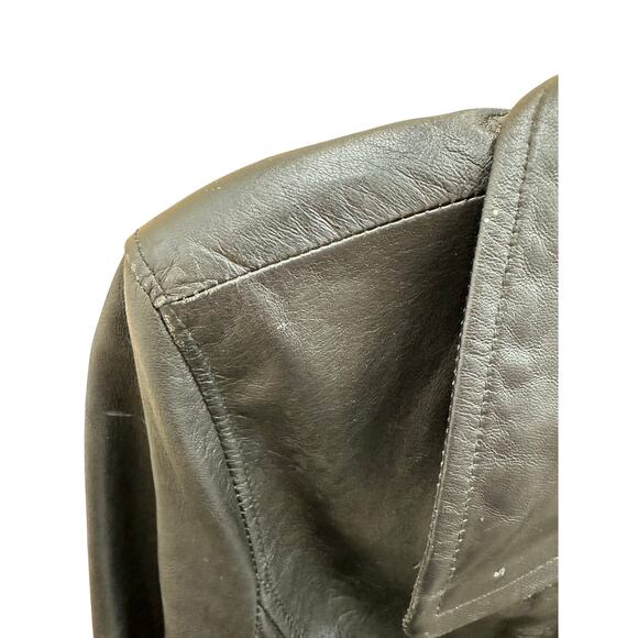 Y2K 90s Minimalist Black Butter Soft Leather Belted Zip Up Jacket Medium - Picture 7 of 10